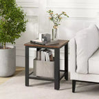2 tables d'appoint industrielles à 2 niveaux avec étagère de rangement - Noir
