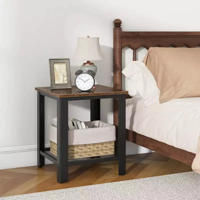2 tables d'appoint industrielles à 2 niveaux avec étagère de rangement - Noir