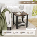 2 tables d'appoint industrielles à 2 niveaux avec étagère de rangement - Noir