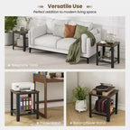 2 tables d'appoint industrielles à 2 niveaux avec étagère de rangement - Noir