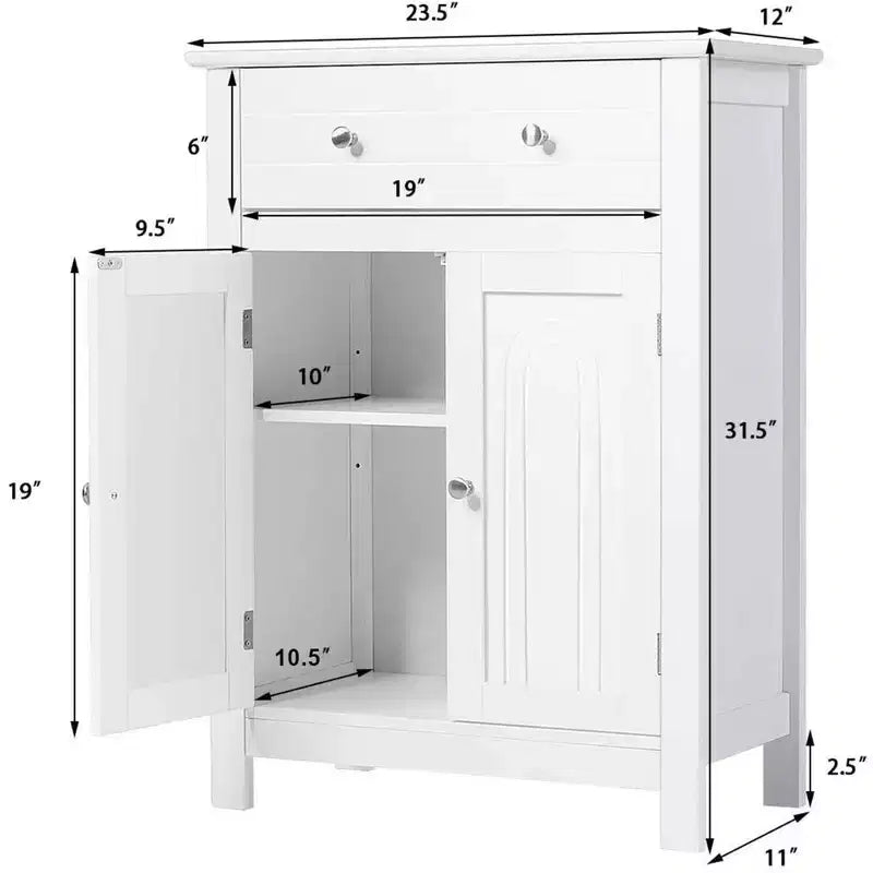 Meuble de Rangement Salle de Bain Autoportant Grand Tiroir avec Étagère Réglable Blanc
