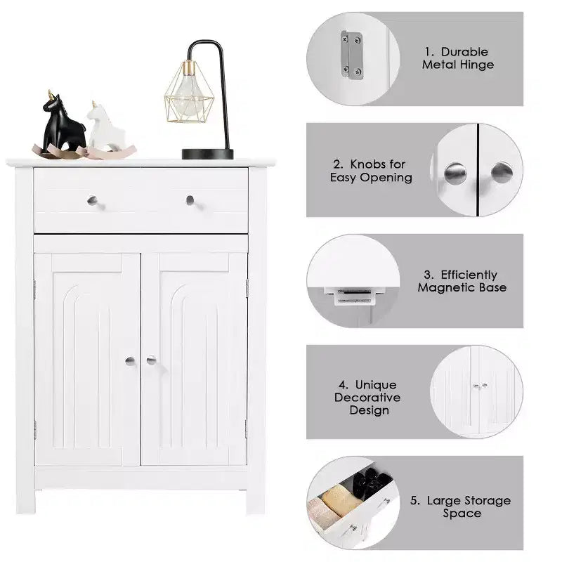 Meuble de Rangement Salle de Bain Autoportant Grand Tiroir avec Étagère Réglable Blanc