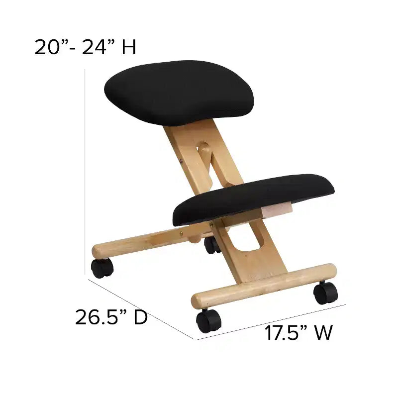 Chaise de bureau ergonomique mobile à genoux en bois avec tissu noir