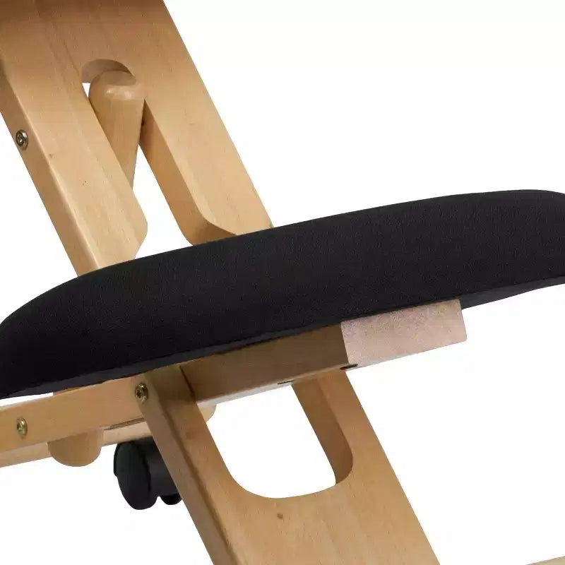 Chaise de bureau ergonomique mobile à genoux en bois avec tissu noir