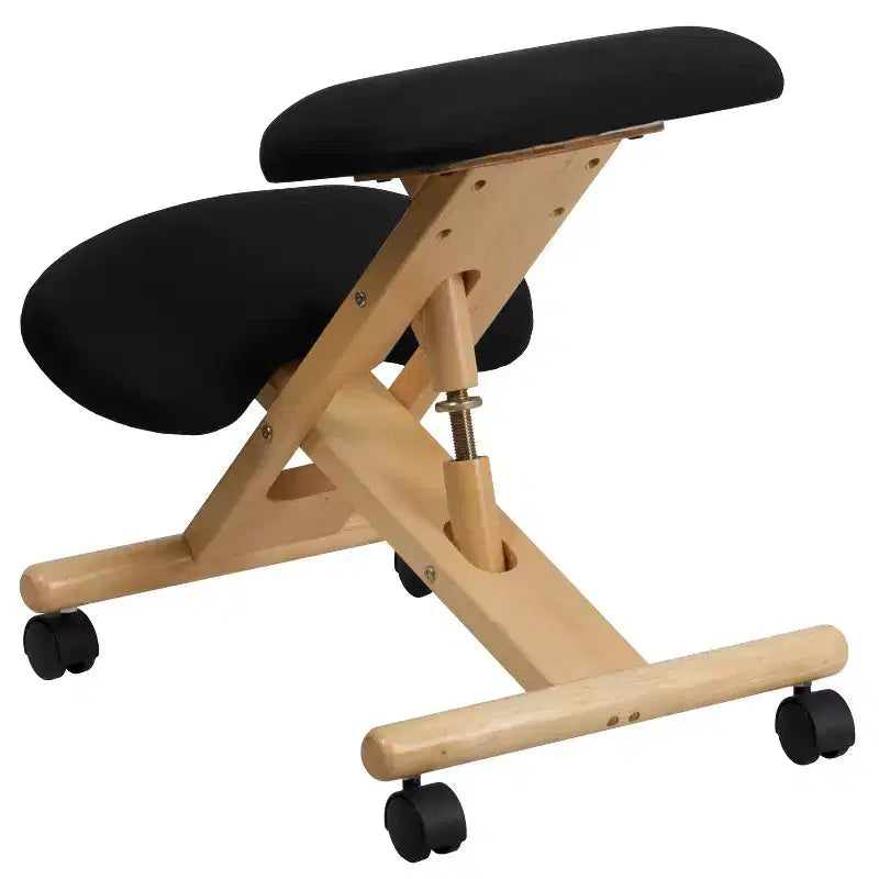 Chaise de bureau ergonomique mobile à genoux en bois avec tissu noir
