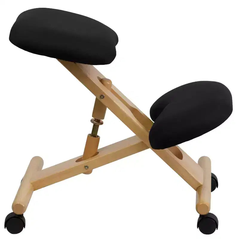 Chaise de bureau ergonomique mobile à genoux en bois avec tissu noir