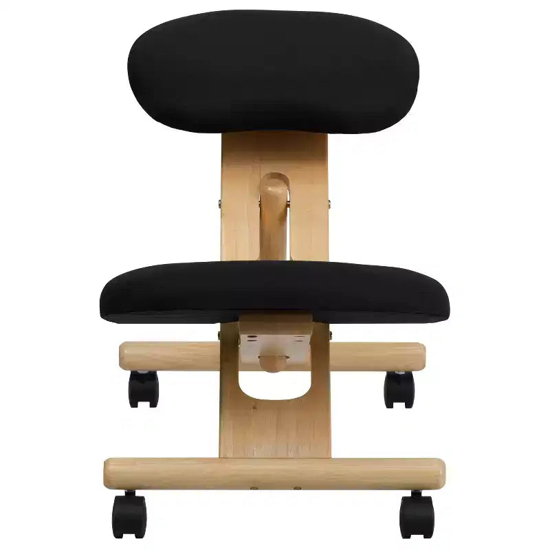 Chaise de bureau ergonomique mobile à genoux en bois avec tissu noir