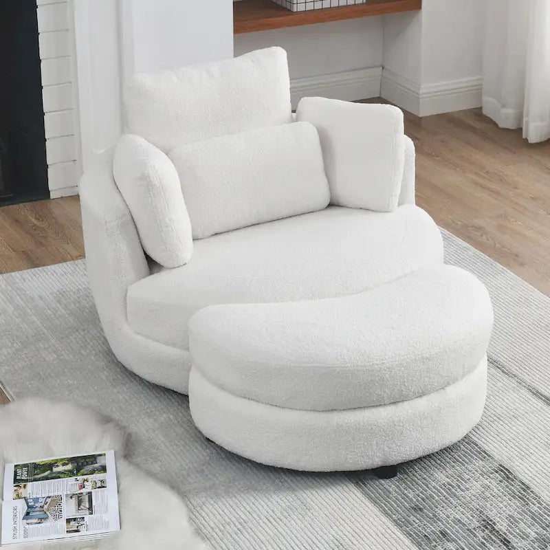 Fauteuil crapaud pivotant surdimensionné avec pouf de rangement lune