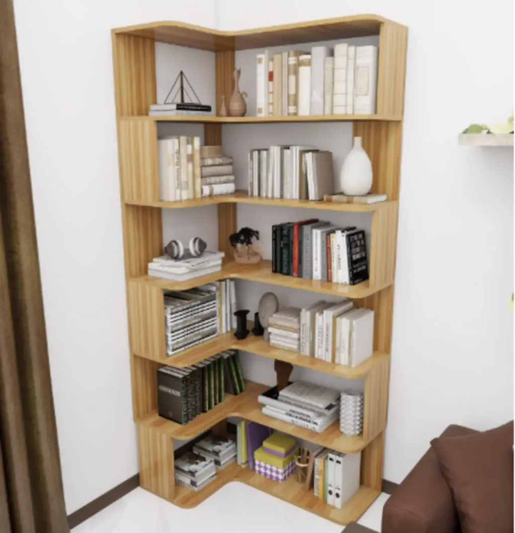 Étagère d'angle en bois manufacturé à 6 tablettes
