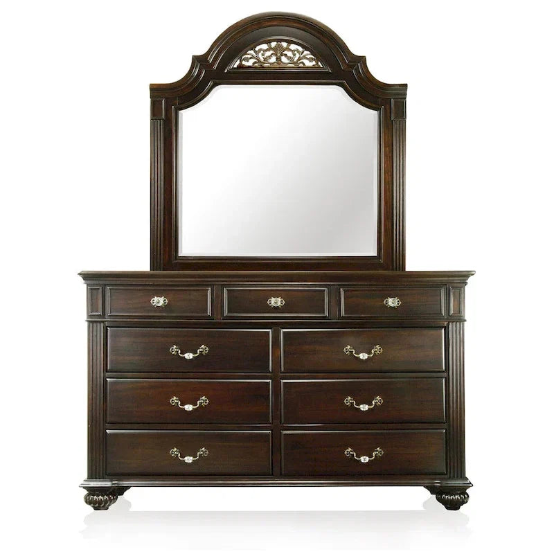 Commode traditionnelle à 9 tiroirs et miroir, 2 pièces