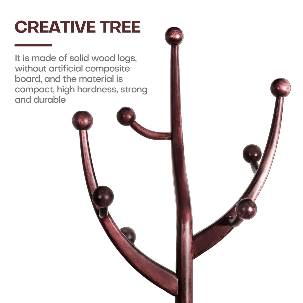 Porte-manteau sur pied en bois d'hévéa à motif de branches d'arbre avec 8 crochets - 24,5 l x 70,87 h