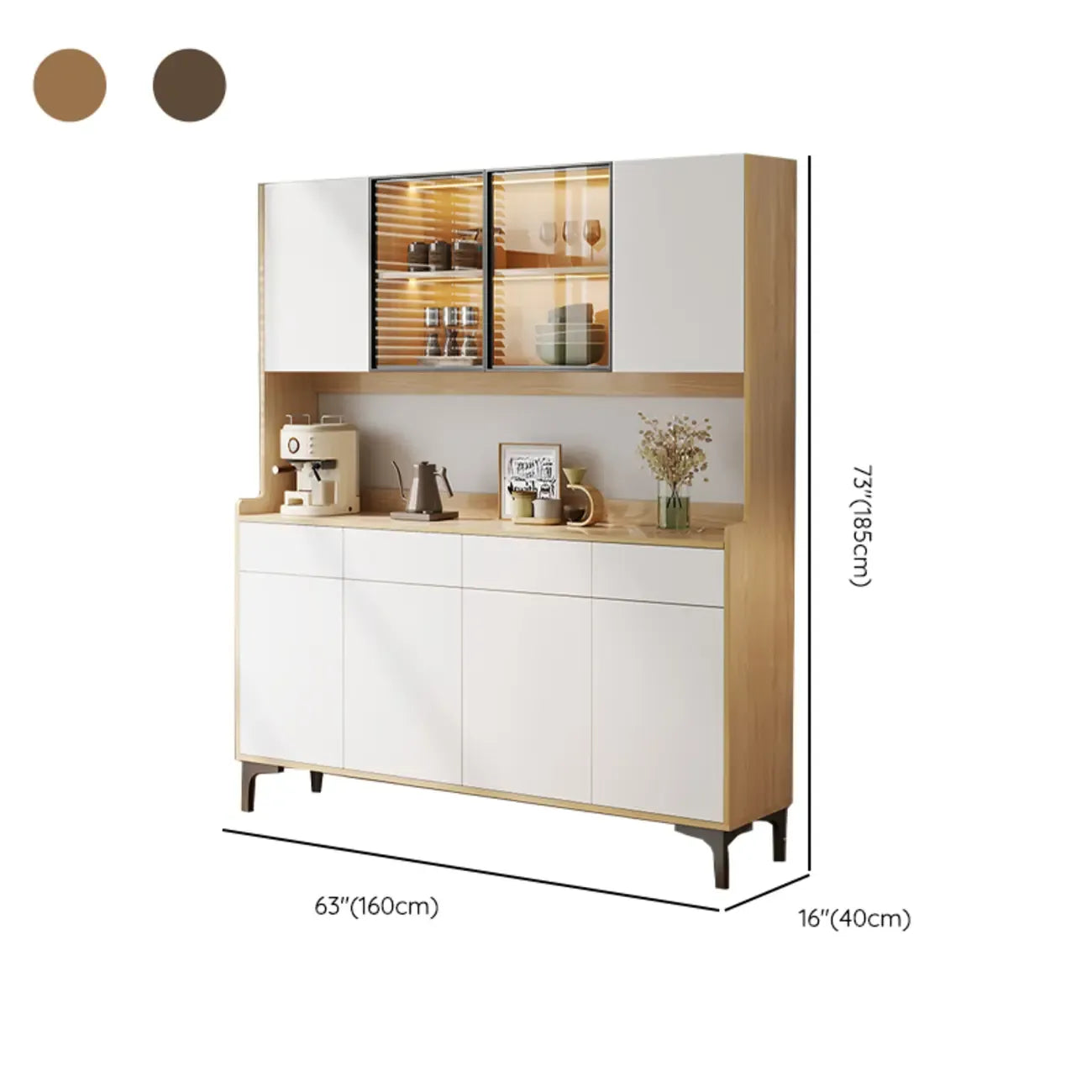 Buffet vaisselier en bois et verre avec partie haute