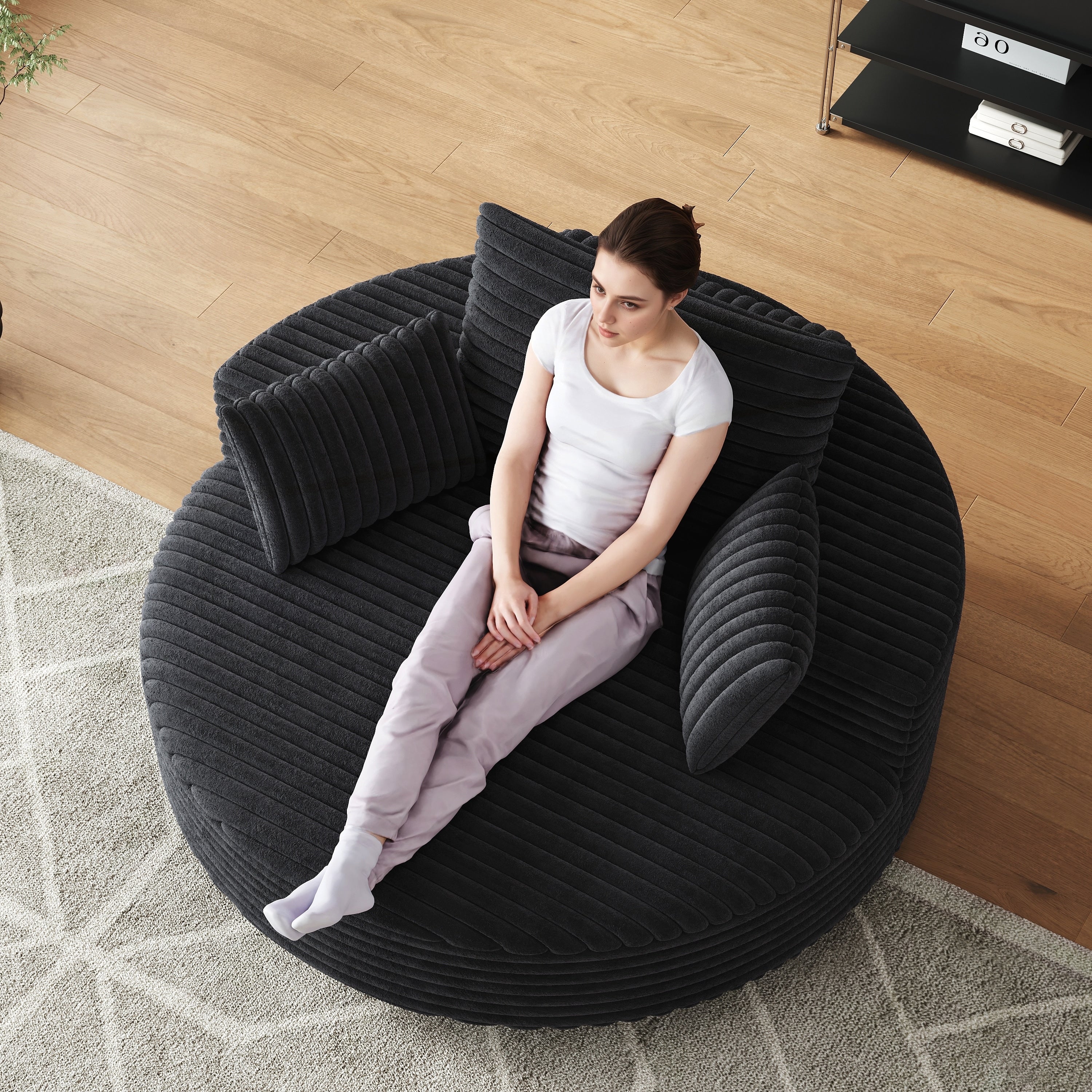 Fauteuil pivotant simple en velours côtelé et chenille avec rembourrage en mousse