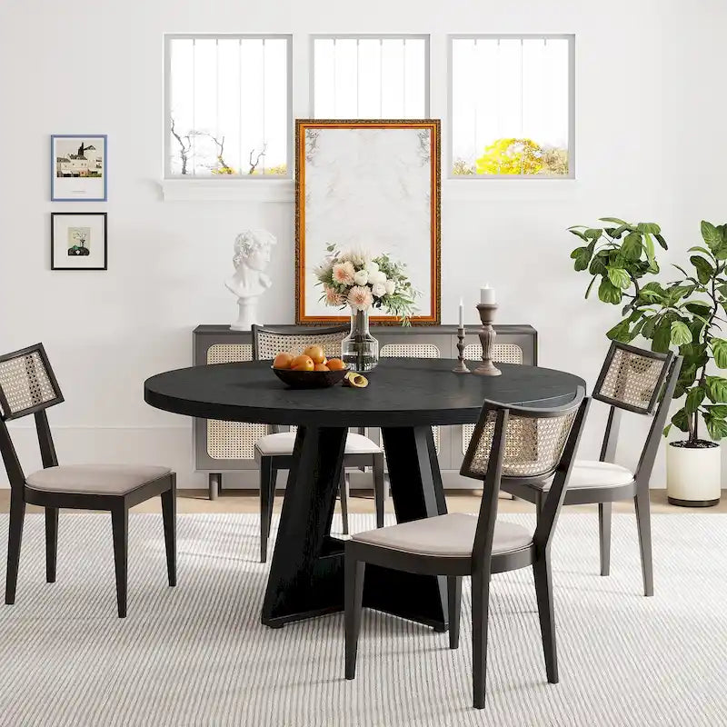 Table à manger ronde de 120 cm pour 4 personnes, table de salle à manger/cuisine/salon en bois style ferme