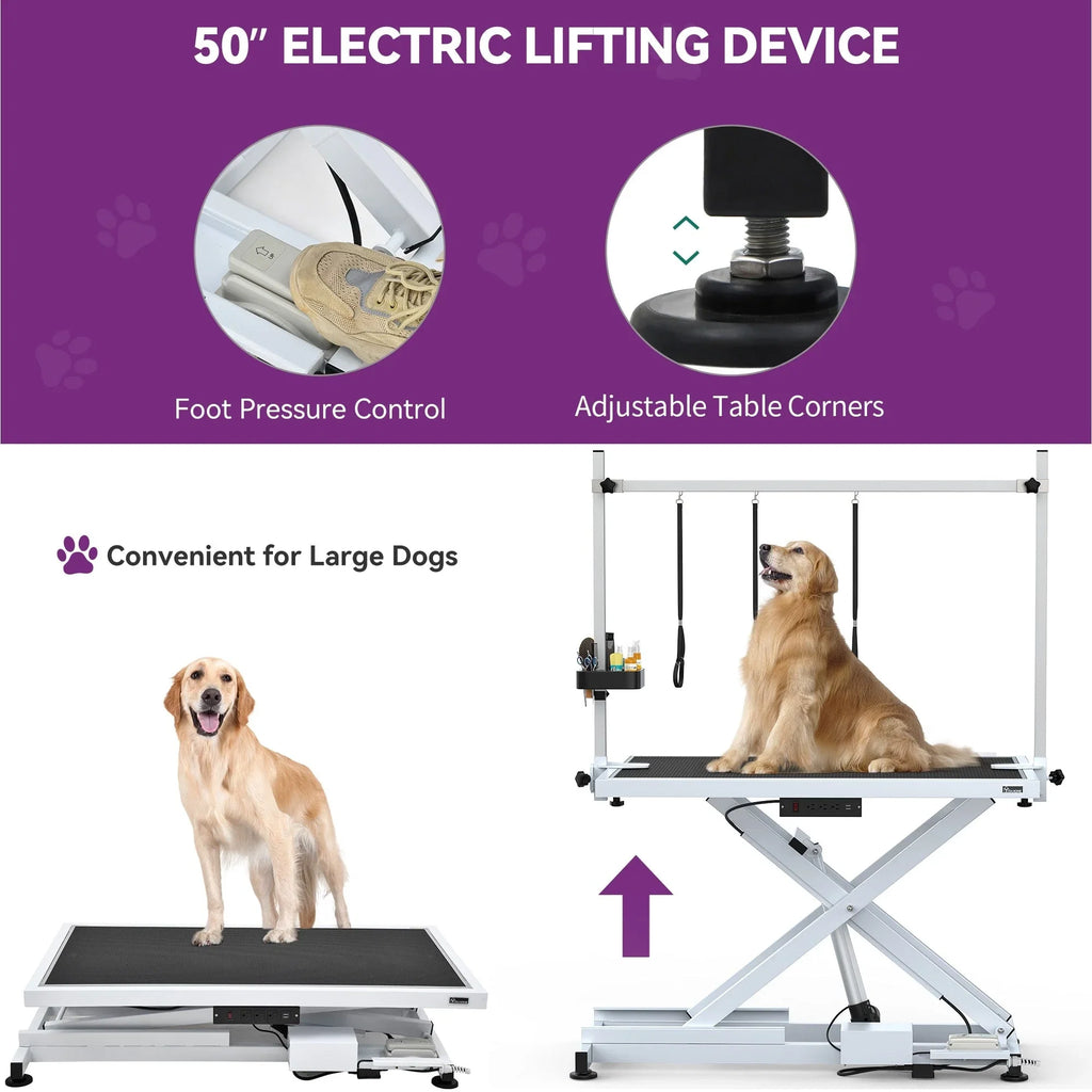 Table de Toilettage Électrique Professionnelle pour Grands Chiens Table de Toilettage Robuste pour Animaux avec Bras de Toilettage en Aluminium - 127 cm L