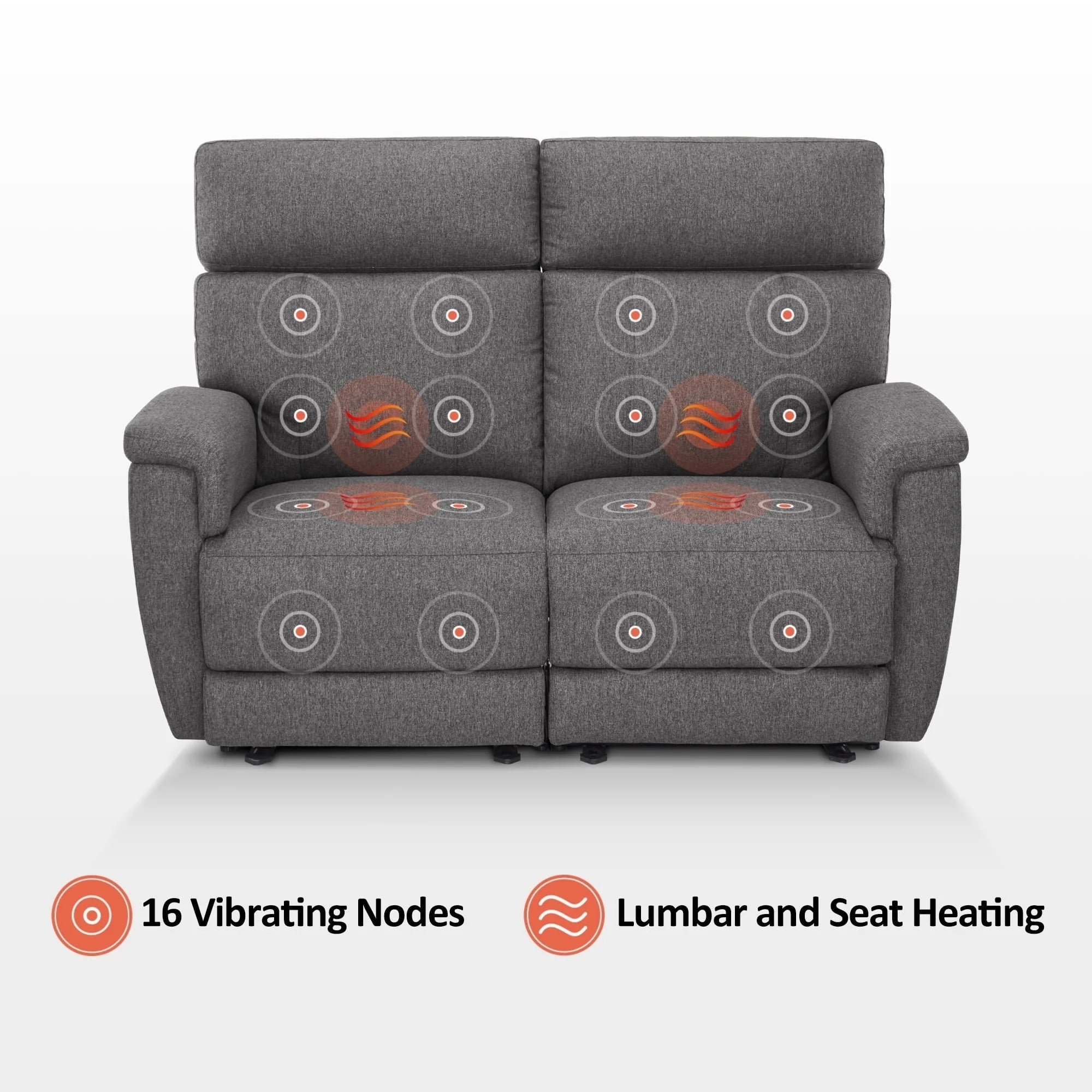 Canapé inclinable électrique MCombo 60,2 po avec massage et double chauffage, appuie-tête réglable, ports USB et Type C, tissu