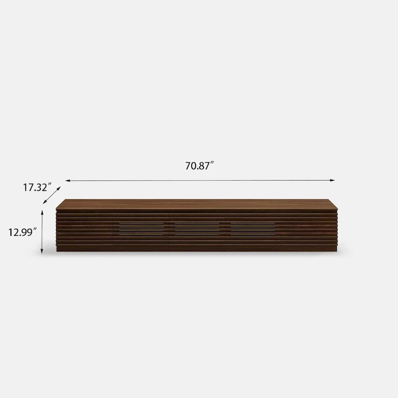 Meuble TV minimaliste avec tiroirsConsole multimédia en bois massif avec placards, porte abattante, placage noyer, entièrement assemblé