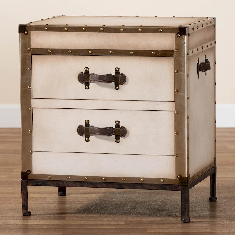 Table d'appoint/Malle de rangement en toile effet vieilli Laura