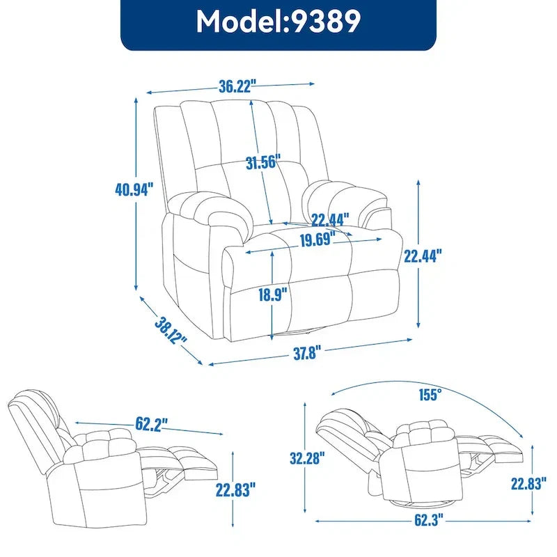 Fauteuil Inclinable Pivotant à Bascule Lazy Boy, Grand Fauteuil Inclinable Manuel Rembourré avec Accoudoirs et Dossier Capitonnés