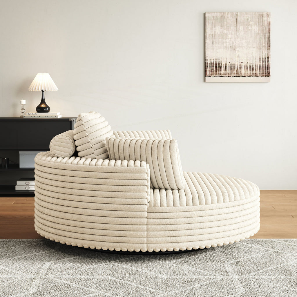 Fauteuil pivotant simple en velours côtelé et chenille avec rembourrage en mousse