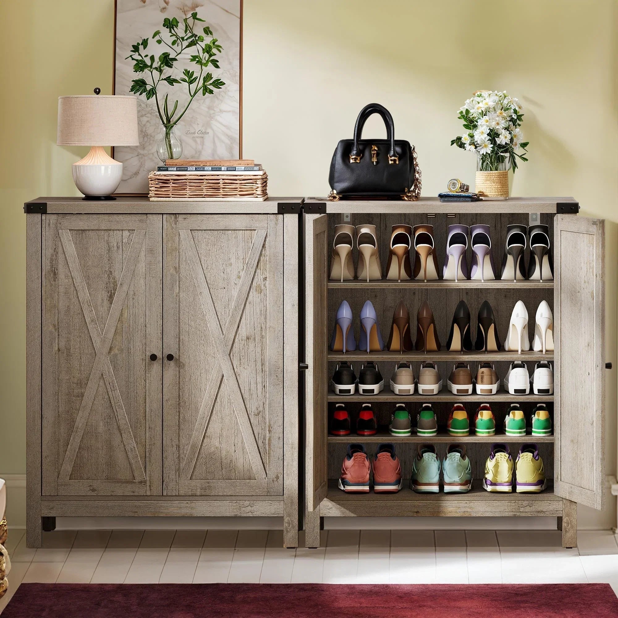 Meuble de rangement pour chaussures Moasis à 5 niveaux et 20 paires avec portes doubles pour entrée