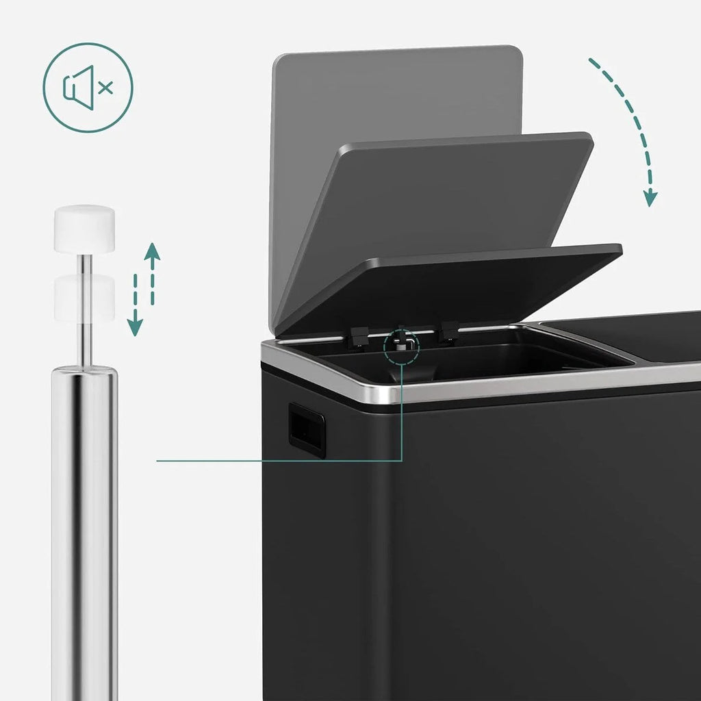 SONGMICS Poubelle double, 60L, en acier inoxydable, noire