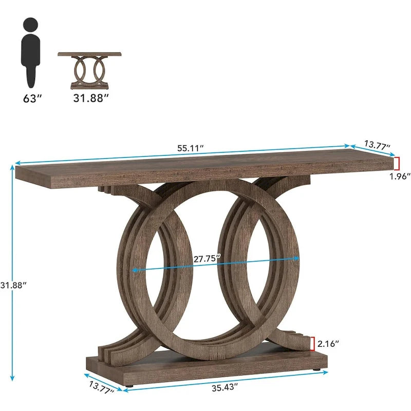 Console de style vintage avec base géométrique, table de couloir en bois