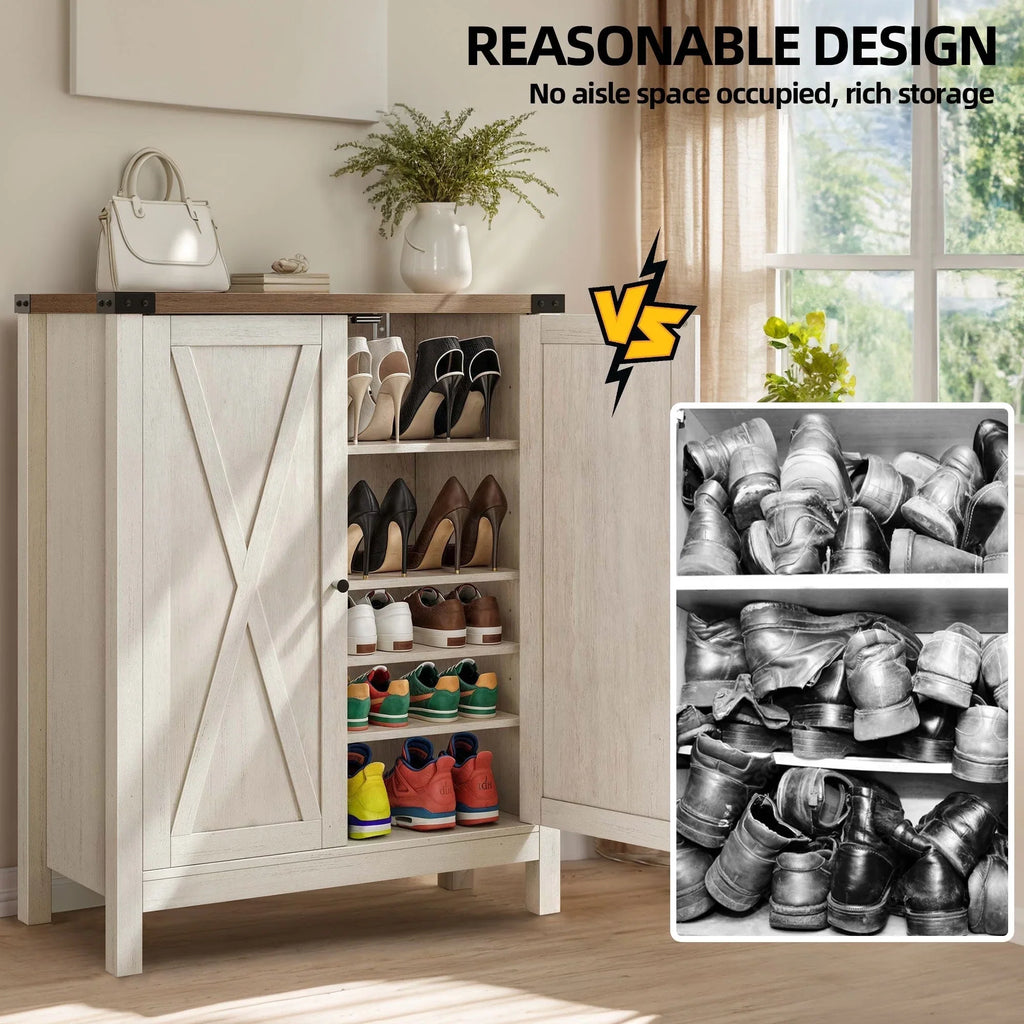 Meuble de rangement pour chaussures Moasis à 5 niveaux et 20 paires avec portes doubles pour entrée