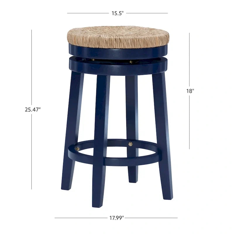 Tabouret de comptoir pivotant sans dossier Maya avec assise en jonc de mer
