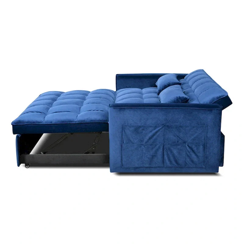 Causeuse moderne en velours avec dossier inclinable et poches, 2 places – Gris foncé / Gris clair / Bleu / Noir