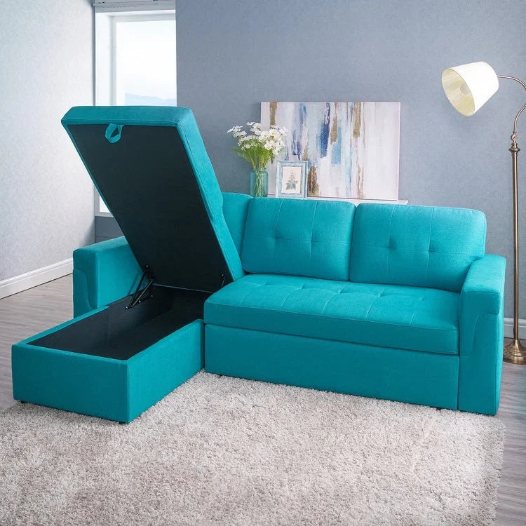 Canapé d'angle réversible avec lit gigogne, méridienne de rangement, pieds durables,