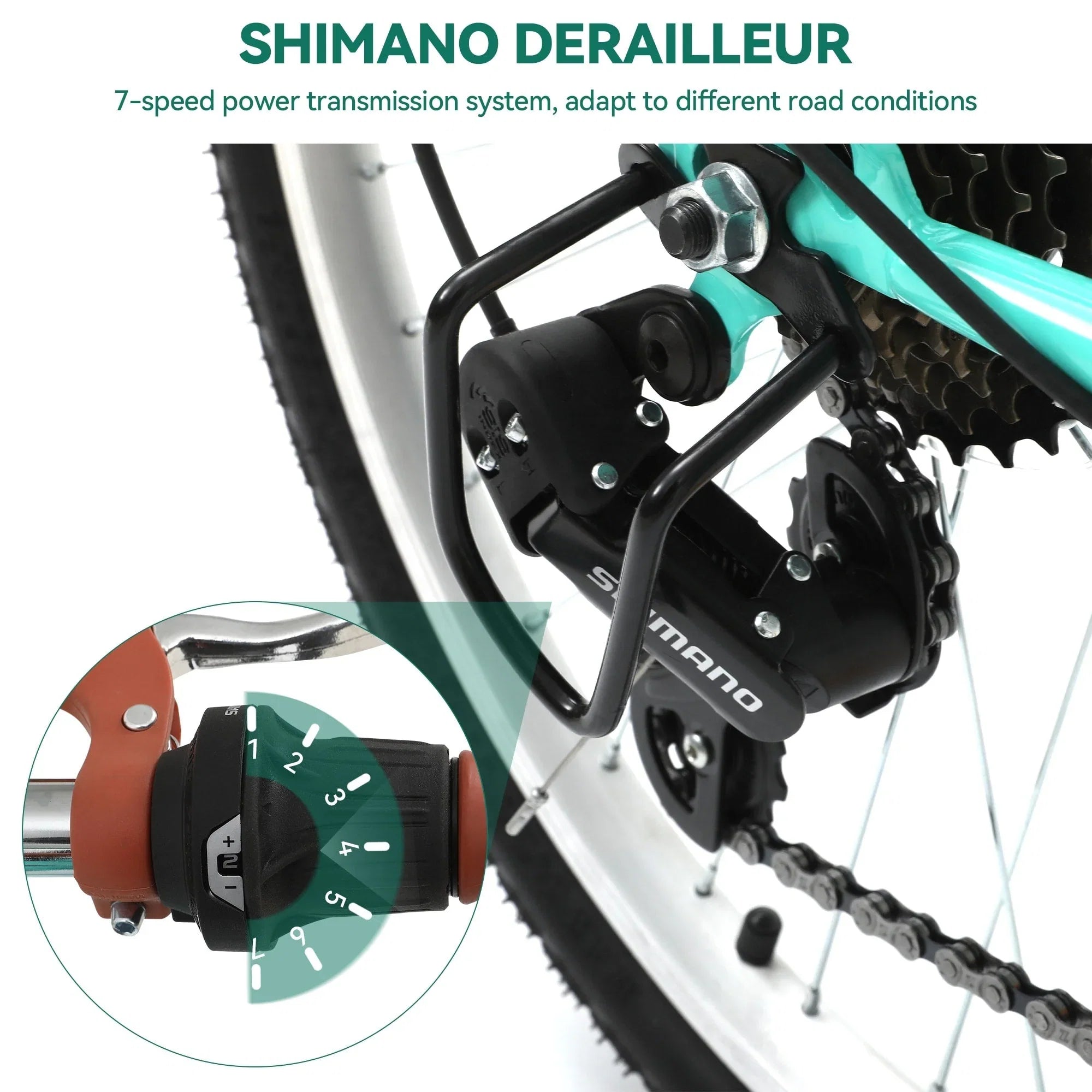 Moasis24/26 Vélo Cruiser 7 Vitesses, Vélo à Cadre Bas Ajustable, Vélo de Ville, Bicyclette