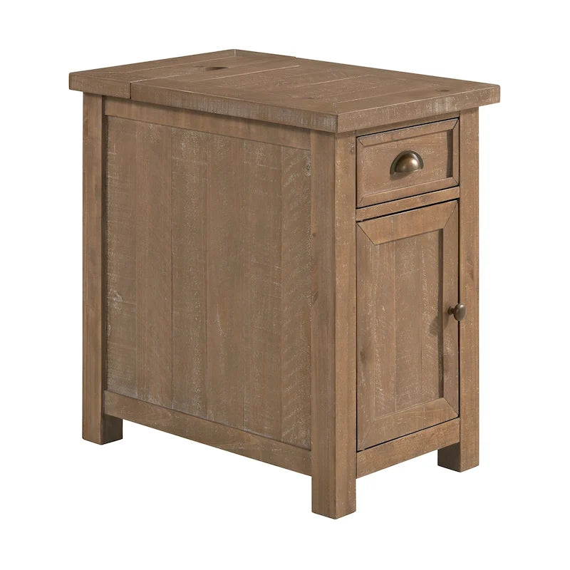 Table d'appoint de chevet Monterey en bois massif avec prises de courant cachées