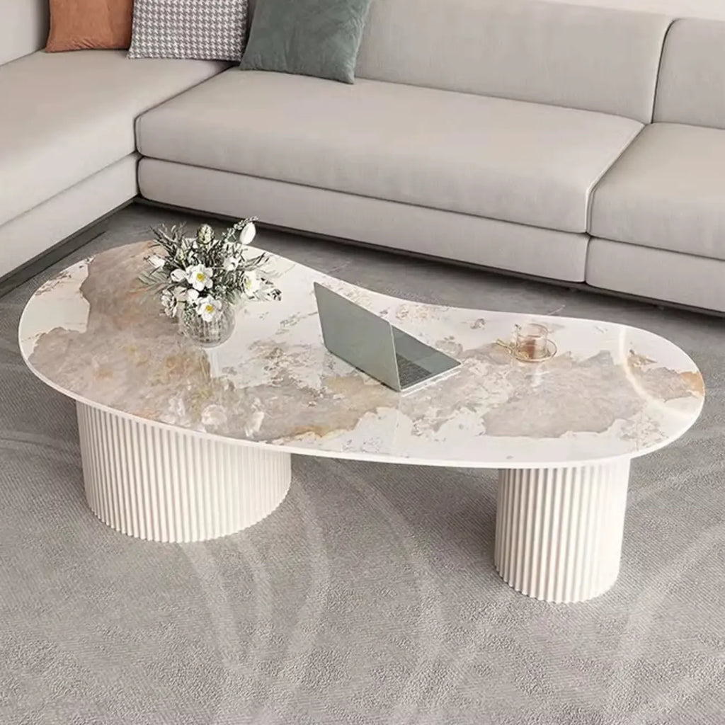 Table basse ovale standard blanche minimaliste avec 2 tiroirs
