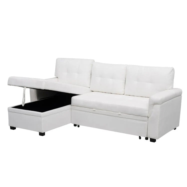 Canapé d'angle réversible avec lit gigogne, méridienne de rangement, pieds durables,