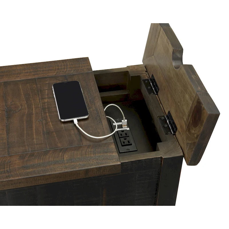 Table d'appoint de chevet Monterey en bois massif avec prises de courant cachées