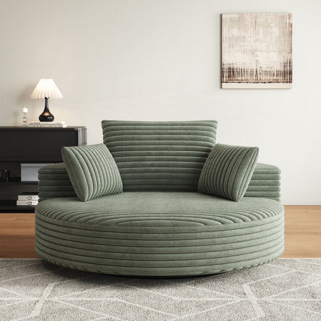 Fauteuil pivotant simple en velours côtelé et chenille avec rembourrage en mousse