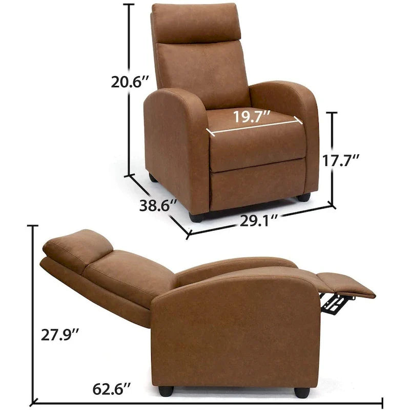 Fauteuil inclinable à dossier basculant en similicuir, marron / noir / gris / kaki / rouge / beige, simple