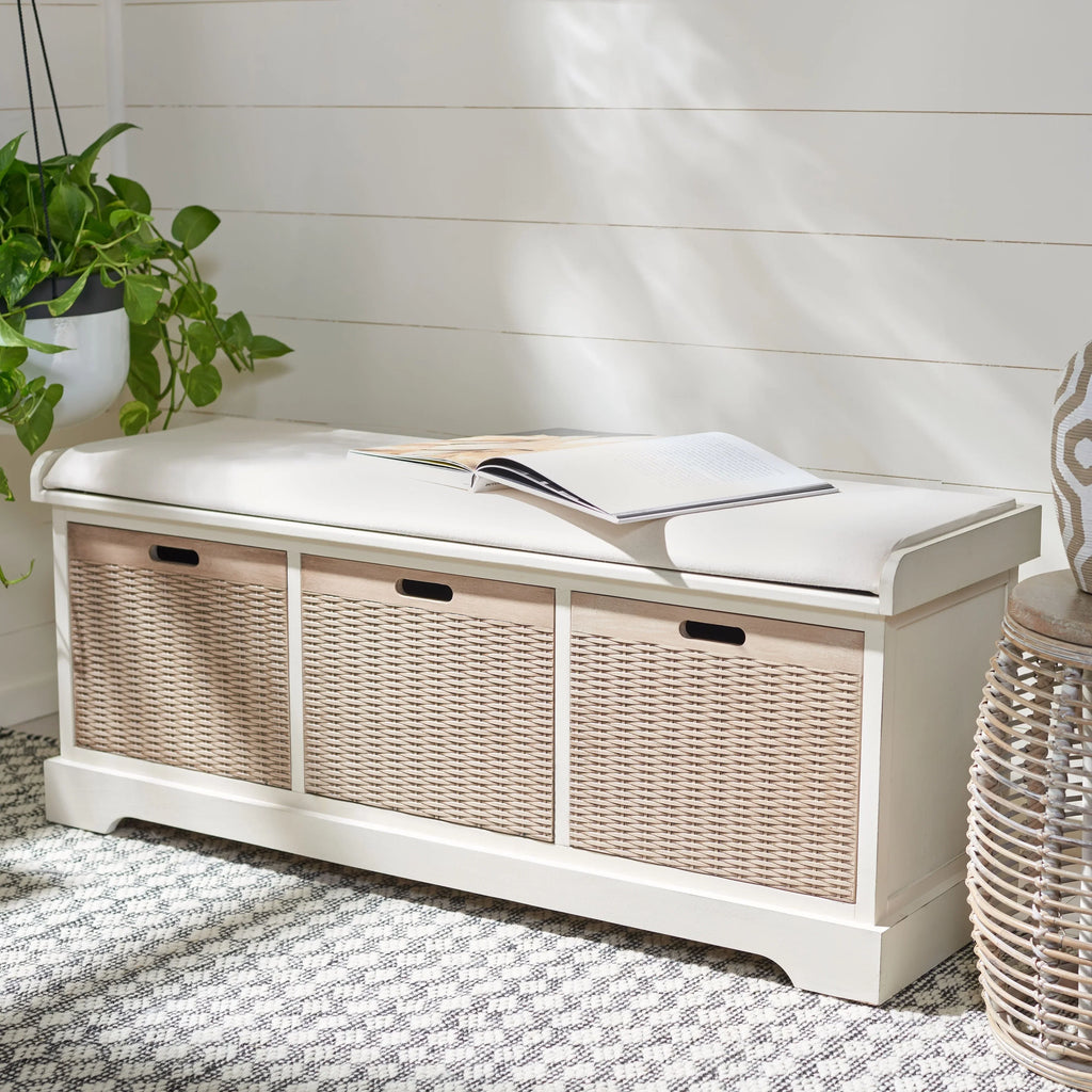 Banc de rangement SAFAVIEH Fiorello 3 tiroirs avec coussin - 47,3 L x 15 P x 19 H - 47Lx15Px19H