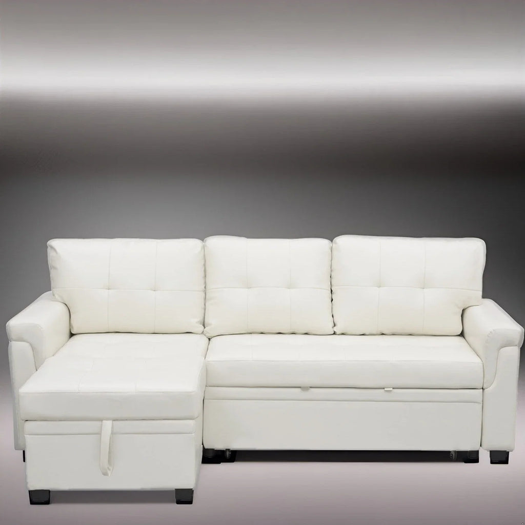Canapé d'angle réversible avec lit gigogne, méridienne de rangement, pieds durables,