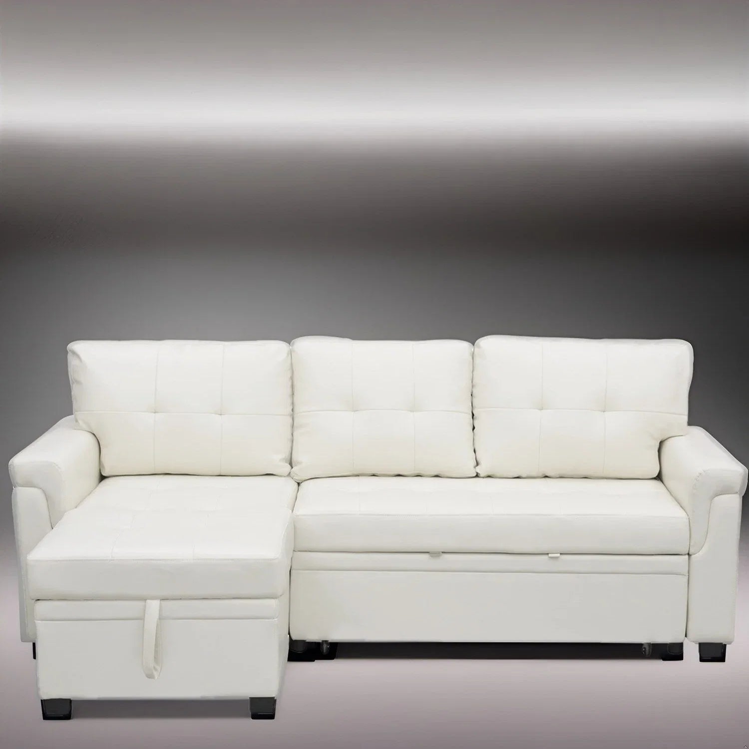 Canapé d'angle réversible avec lit gigogne, méridienne de rangement, pieds durables,