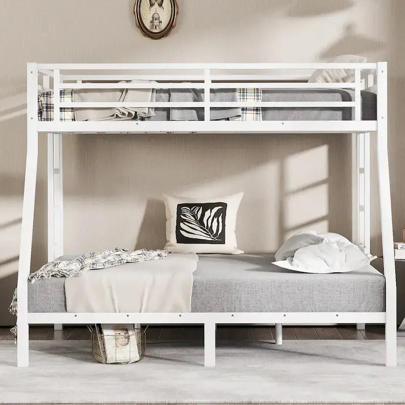 Lit superposé double en métal pour adolescents et adultes, gain de place, réduction du bruit, pas besoin de sommier, blanc