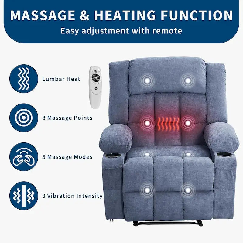 Fauteuil inclinable télécommandé avec fonction chauffage et massage