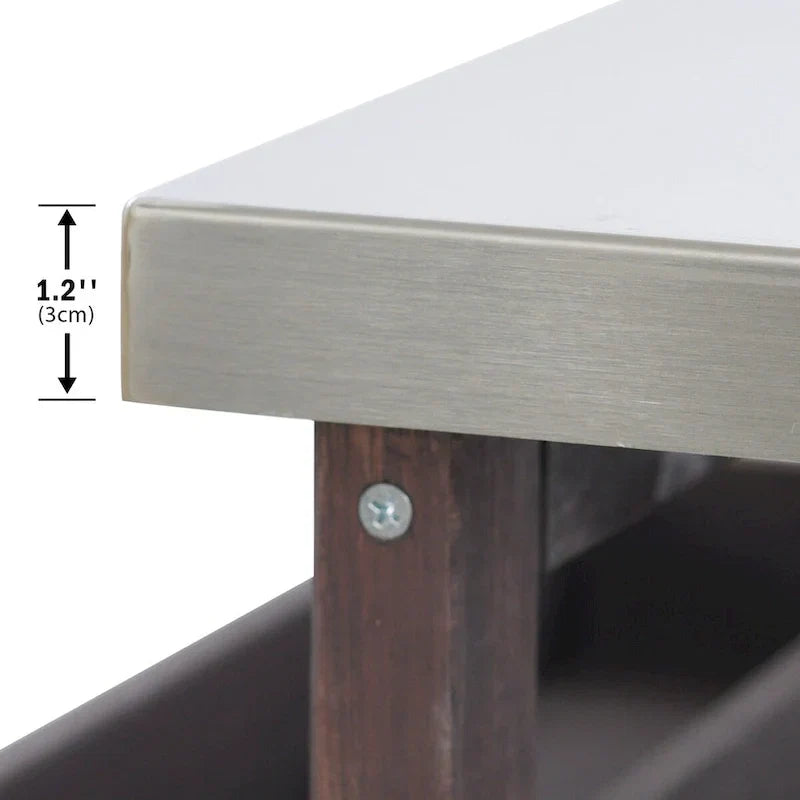 Îlot de cuisine extérieur, chariot de bar roulant et meuble de rangement, table de grillade en bois massif avec plateau en acier inoxydable, porte-épices, porte-serviettes