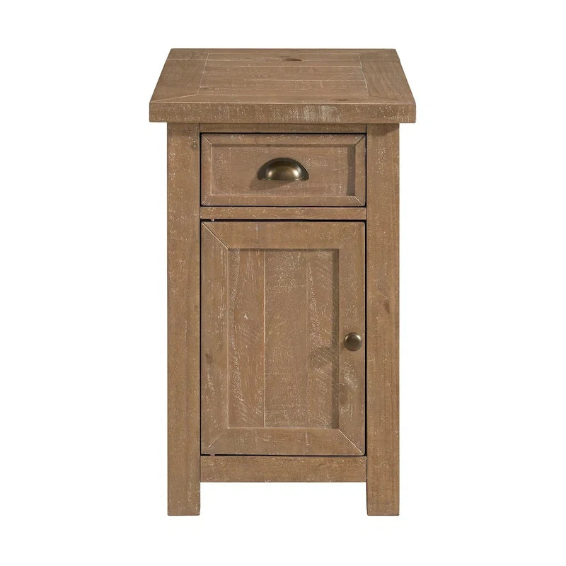 Table d'appoint de chevet Monterey en bois massif avec prises de courant cachées