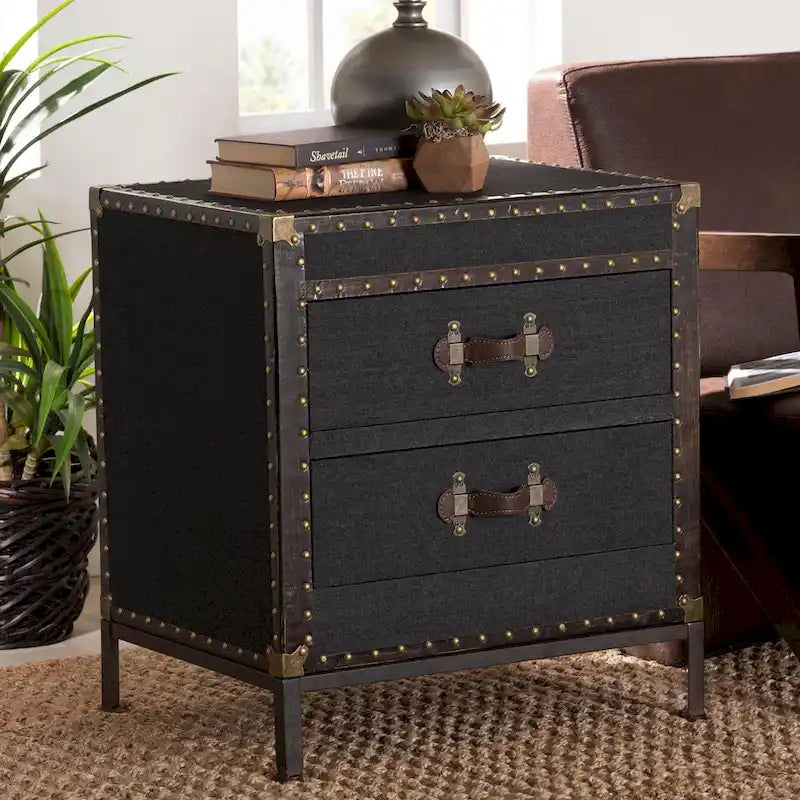Table d'appoint/Malle de rangement en toile effet vieilli Laura