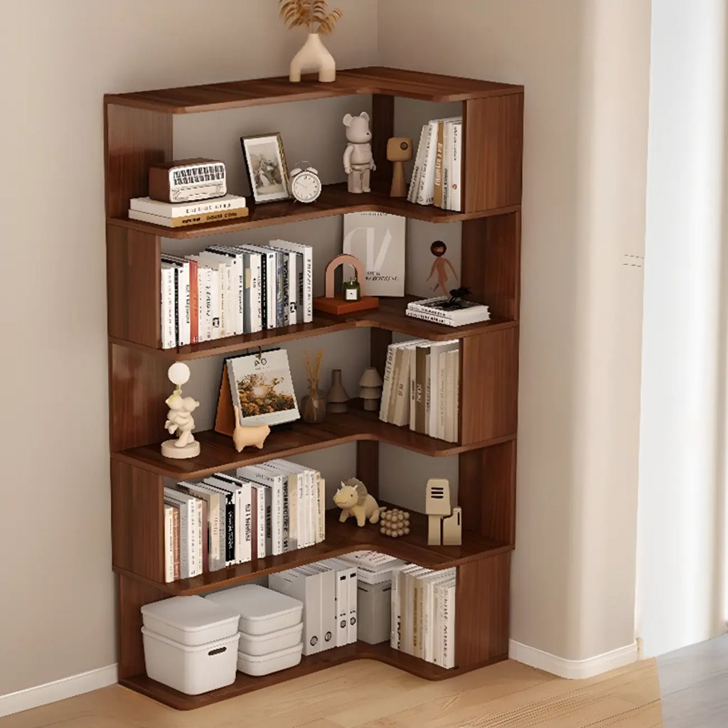 Étagère d'angle en bois manufacturé à 6 tablettes