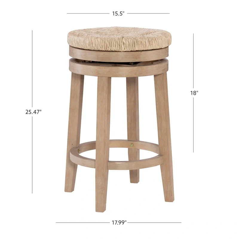 Tabouret de comptoir pivotant sans dossier Maya avec assise en jonc de mer