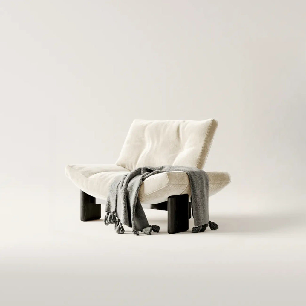 Fauteuil d'appoint contemporain en chenille noire capitonnée sans accoudoirs