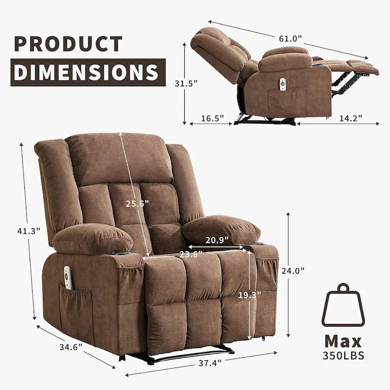 Fauteuil inclinable télécommandé avec fonction chauffage et massage